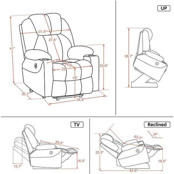 dimension image slide 1 of 3, Mcombo Electric Power Lift Recliner Fabric Chair with Massage Heat