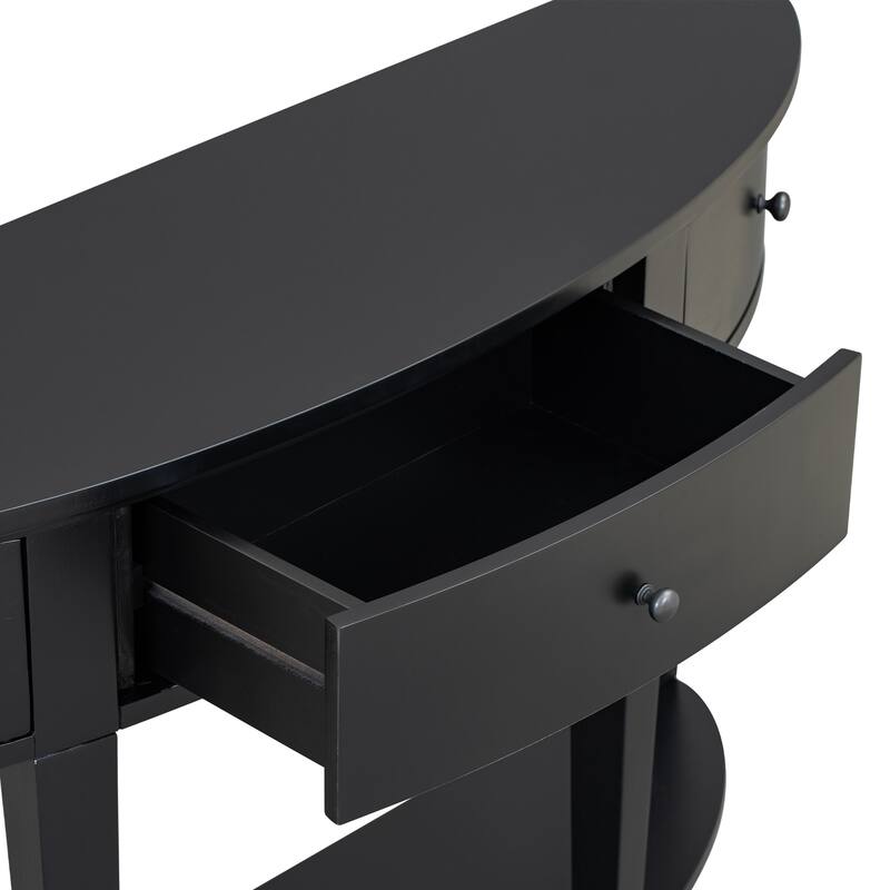 Modern Curved Console Table Sofa Table with 3 drawers and 1 Shelf for Hallway, Entryway, Living Room