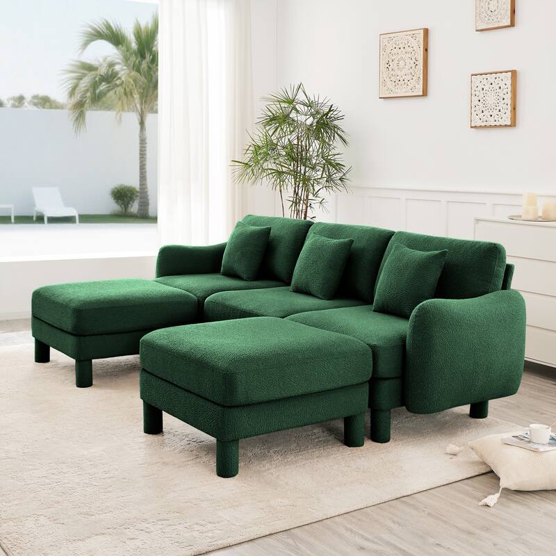 109.4" 3-Seater Modern Upholstered Sofa Couch, Deep-Seat Sectional Sofa with Shell-Shaped Armrests, Leisure Sofa for Living Room