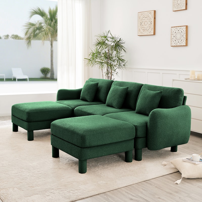 GDFStudio - Boucle U-Shaped 3-Seater 109.4" Sectional Sofa with 2 Movable Ottomans