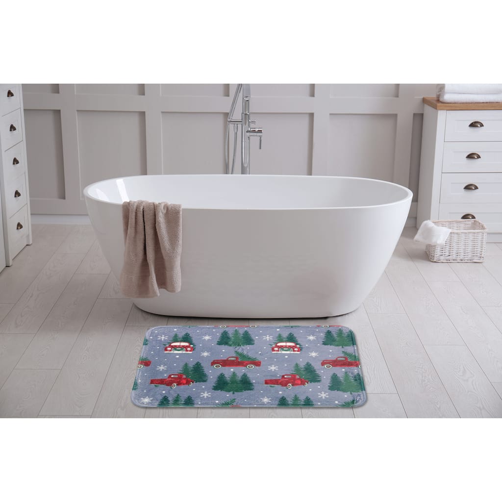 Holiday Truck Grey Printed Foam Rug 17"x24"