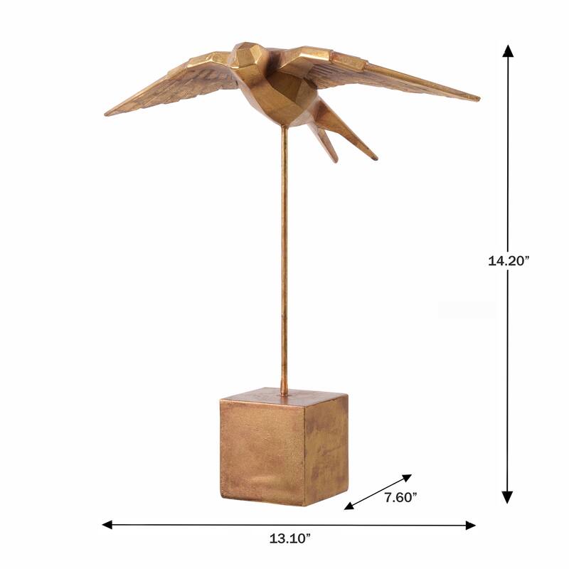 Flying Swallow on Pole Figurine - 14.25" - Gold