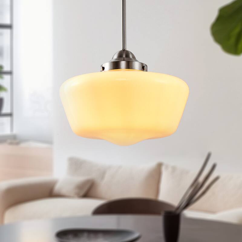 Single Head Brushed Nickel Pendant Light with Opal Glass Shade E26 for Soft Ambient Lighting - 11.8*11.8*9
