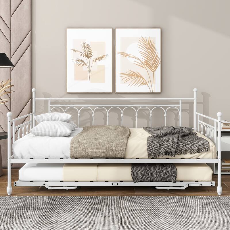 Metal Twin DayBed with Trundle Bed Twin for Adults,Space-Saving Bed