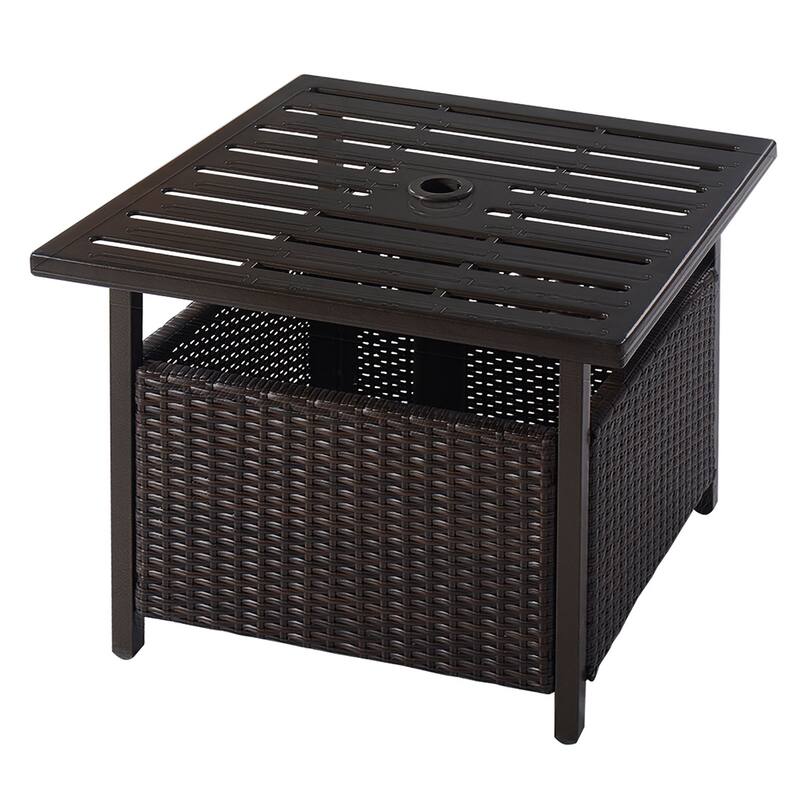 Rattan Wicker Side Table Outdoor Furniture Deck Umbrella Table Brown - Brown