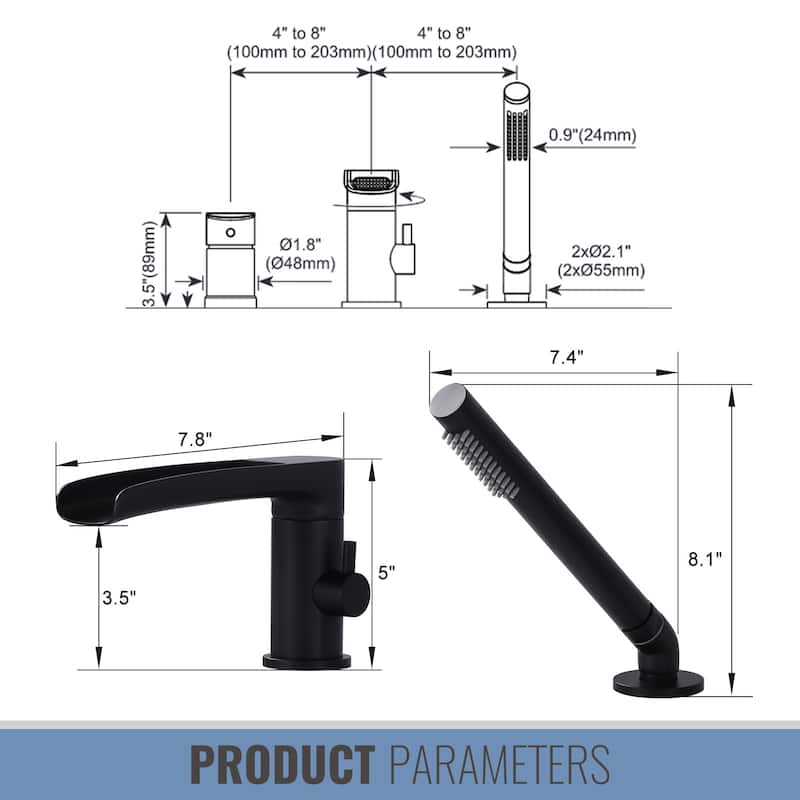 WOWOW Deck-Mount Waterfall Tub Faucet-Silicone Hand Shower