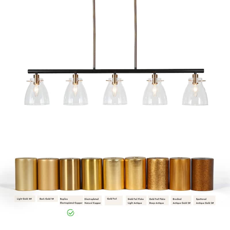 Modern Farmhouse 5-Light Black Gold Chandelier Linear Island Pendant Light for Dining Room - 38"L x 5"W x 7.5"H