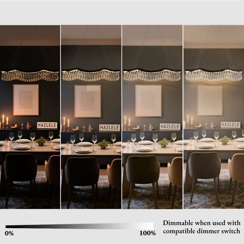 Modern Glam 1-Light LED Crystal Chandelier Kitchen Island Light for Dining Room - W 33.5" x H 9" x D 7.9"