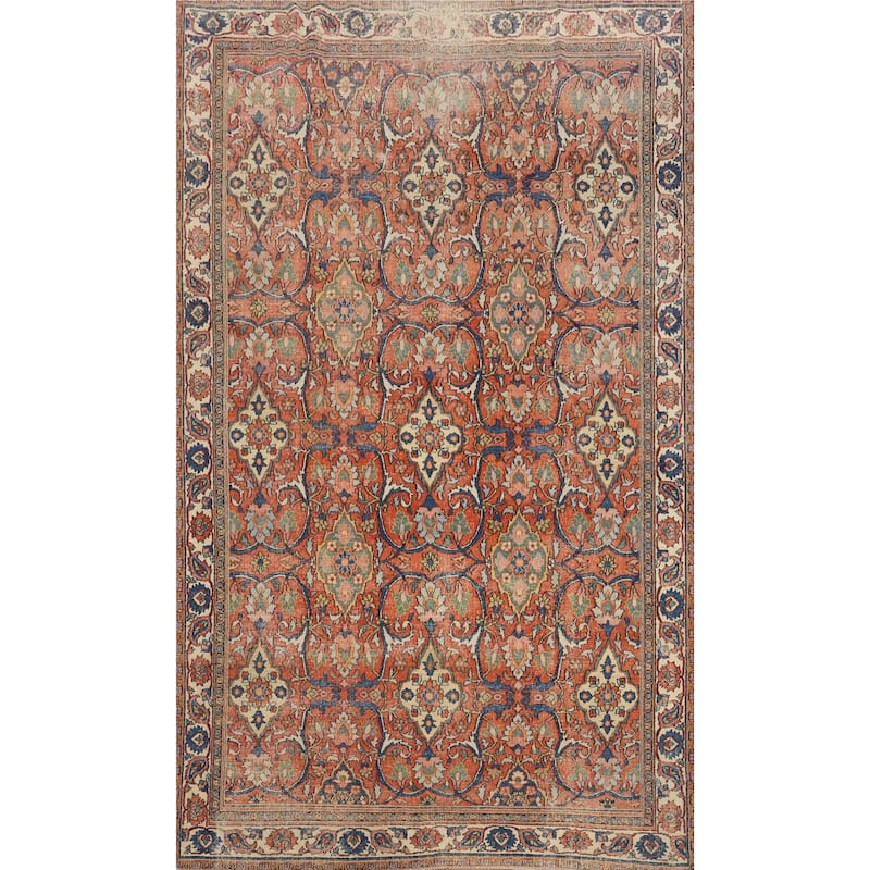 Hand Knotted Oriental 100% Wool Carpet Traditional All-Over Oranges & Rust Dorokhsh Area Rug - 10' 5'' X 6' 7''