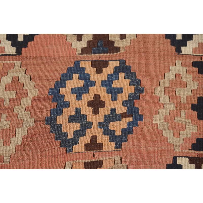Geometric Kilim Qashqai Persian Vintage Area Rug Flatweave Wool Carpet - 4'8"x 7'3"