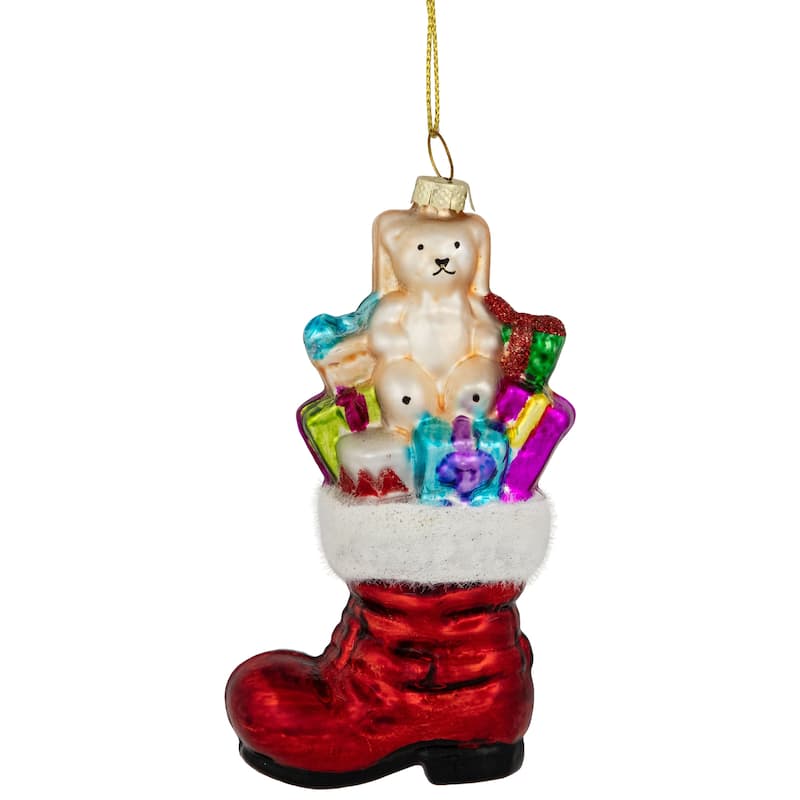 4.5" Shiny Red Present Fil LED Stocking Hanging Christmas Ornament