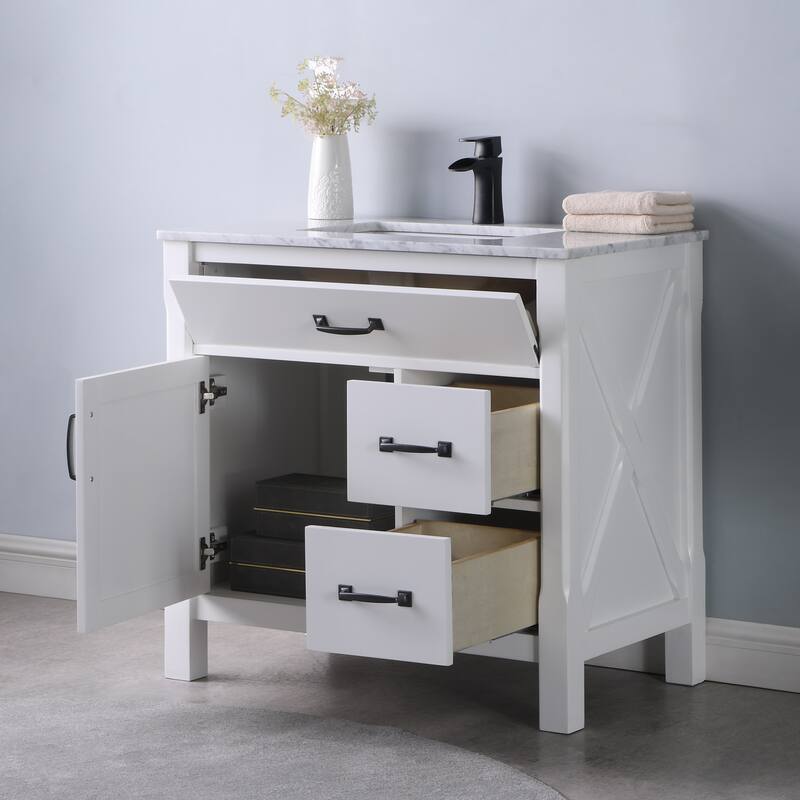 Altair Maribella Single Bathroom Vanity Set and Carrara White Countertop without Mirror