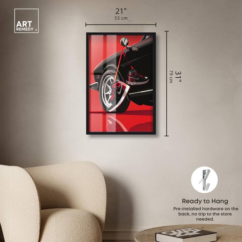 Red Bold Sneaker and Car Shadowbox by Art Remedy