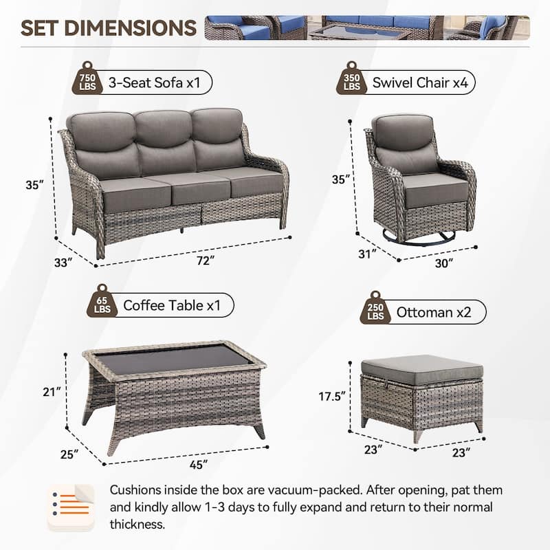 Pocassy Outdoor Sofa Patio Swivel Chairs Sets
