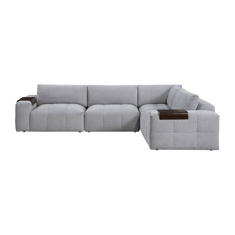 Mackay 143" Textured 4-Piece Modular Sectional Sofa with Armrest Tray