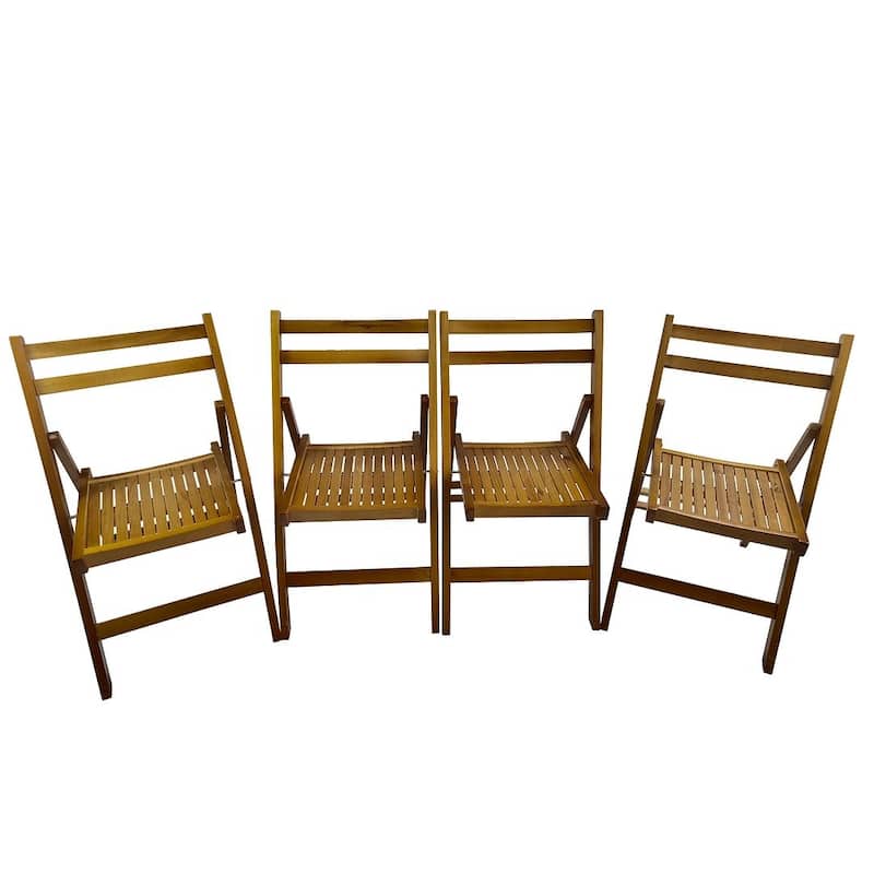 4 Pack Wood Folding Chair with Slatted Seat