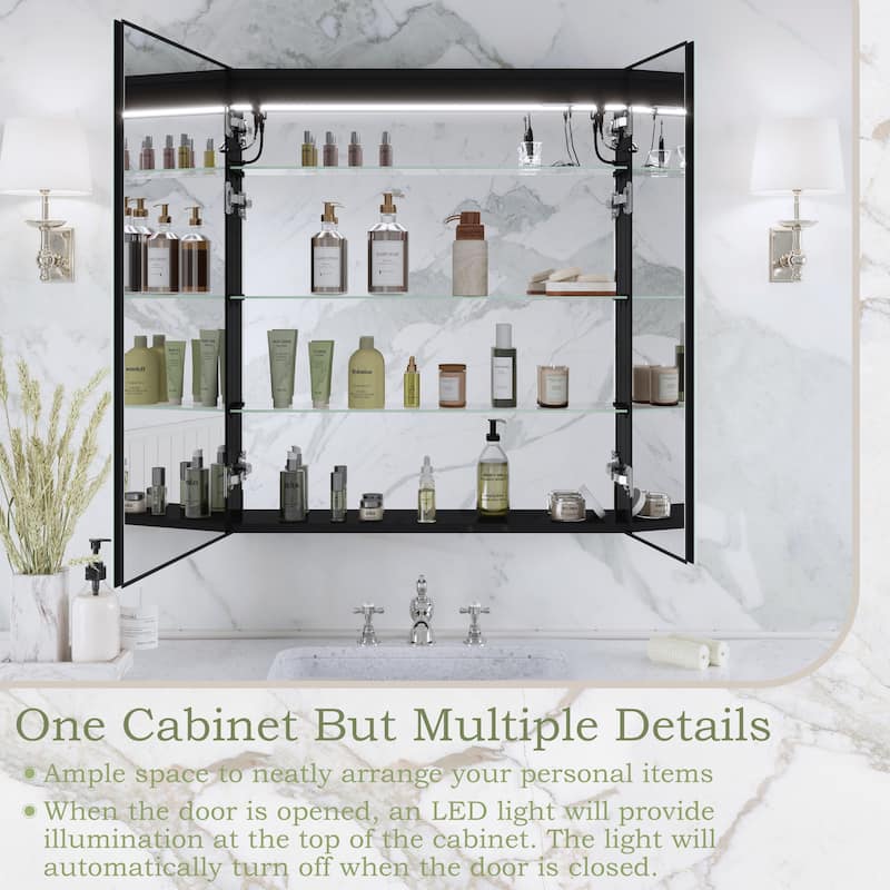 Rectangular Aluminum Recessed/Surface Mount Frameless Anti-Fog Medicine Cabinet with Dimmable LED Lights