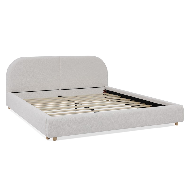 Fabric Upholstered Bed Frame Modern American Platform Bed Frame with Curved Headboard/Sturdy Legs Support/No Box Spring Needed
