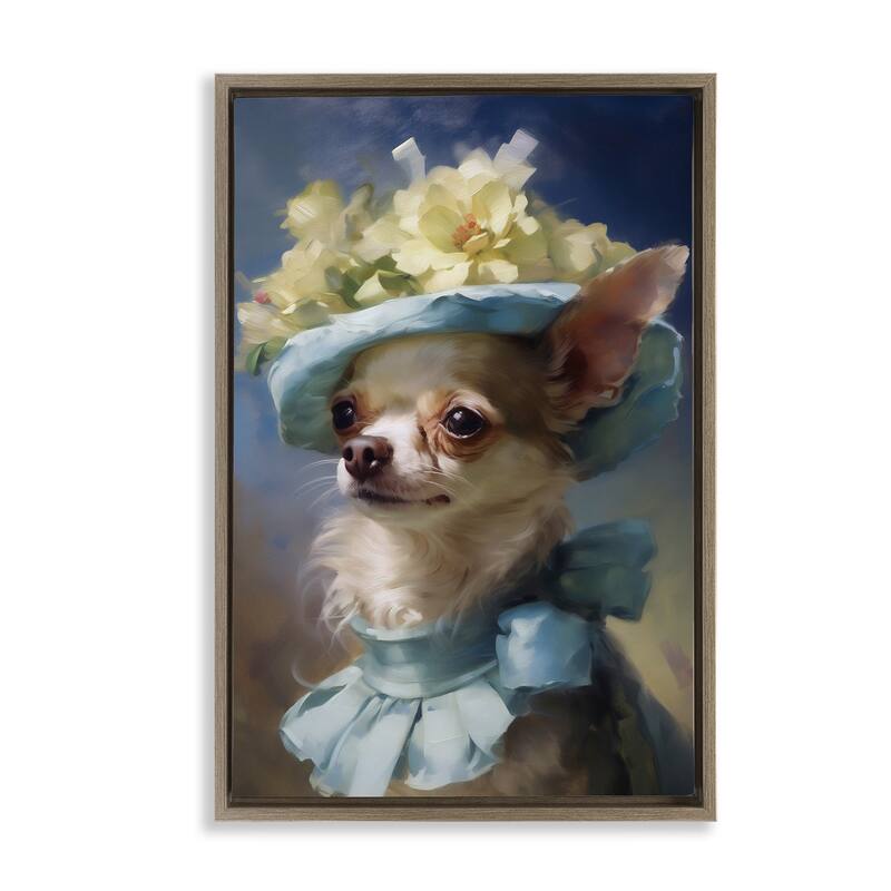 Stupell Dog with Fashionable Hat Framed Floater Canvas Wall Art Design By Wumples - 21 x 31 - Brown