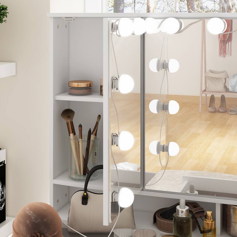 Soft-Close Adjustable Lighting Vanity Dresser Vanity Makeup Table