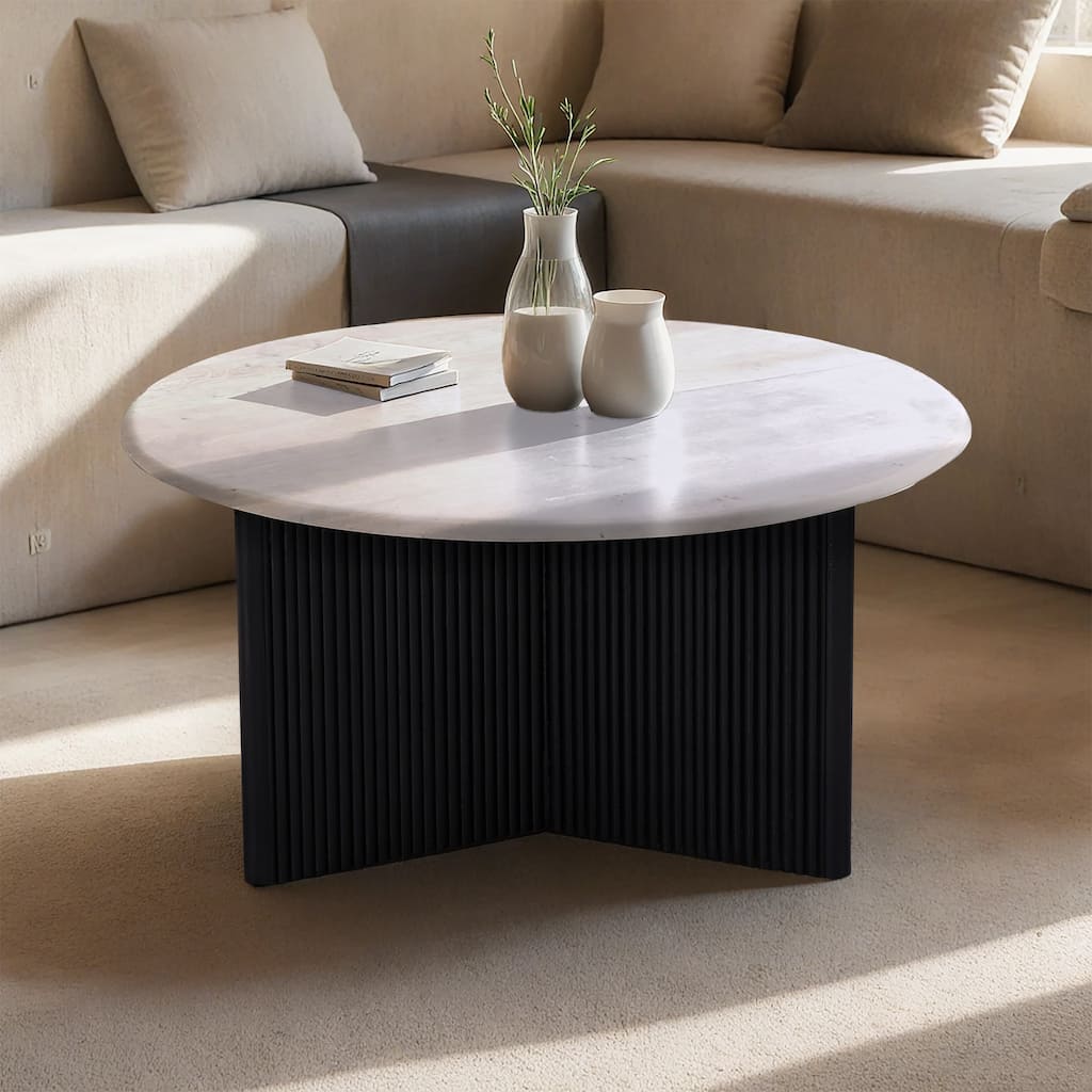 Pearce 31 in. Pedestal Coffee Table with Marble Top