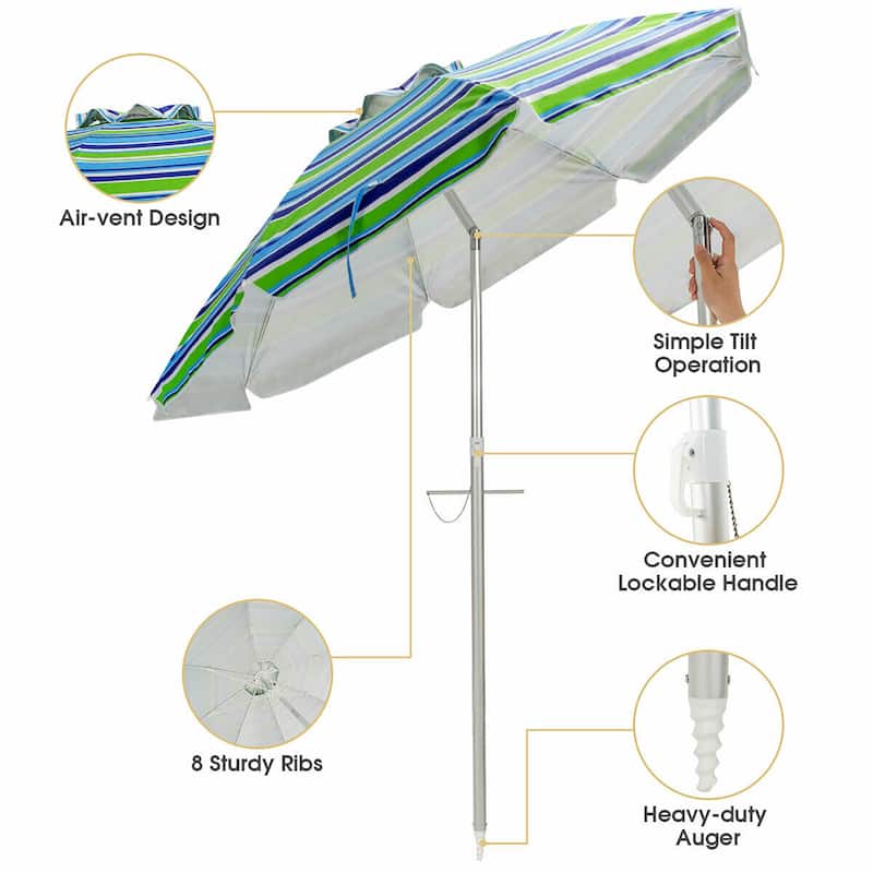 6.5FT Patio Beach Umbrella with Aluminum Frame & Portable Carrying Bag