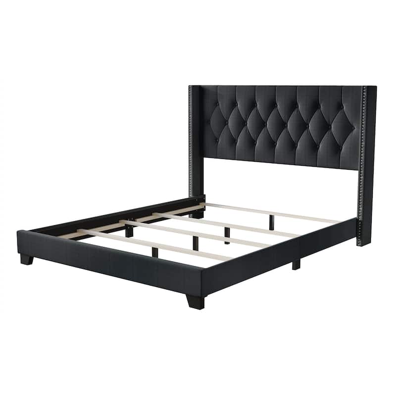 CraftPorch Glam Button Tufted Wingback Upholstered Bed