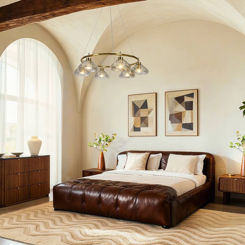 Modern 6-Light Chandelier Gold Ring with Mercury Glass for Kitchen Dining Room - 38.8 " L × 8.3 " H