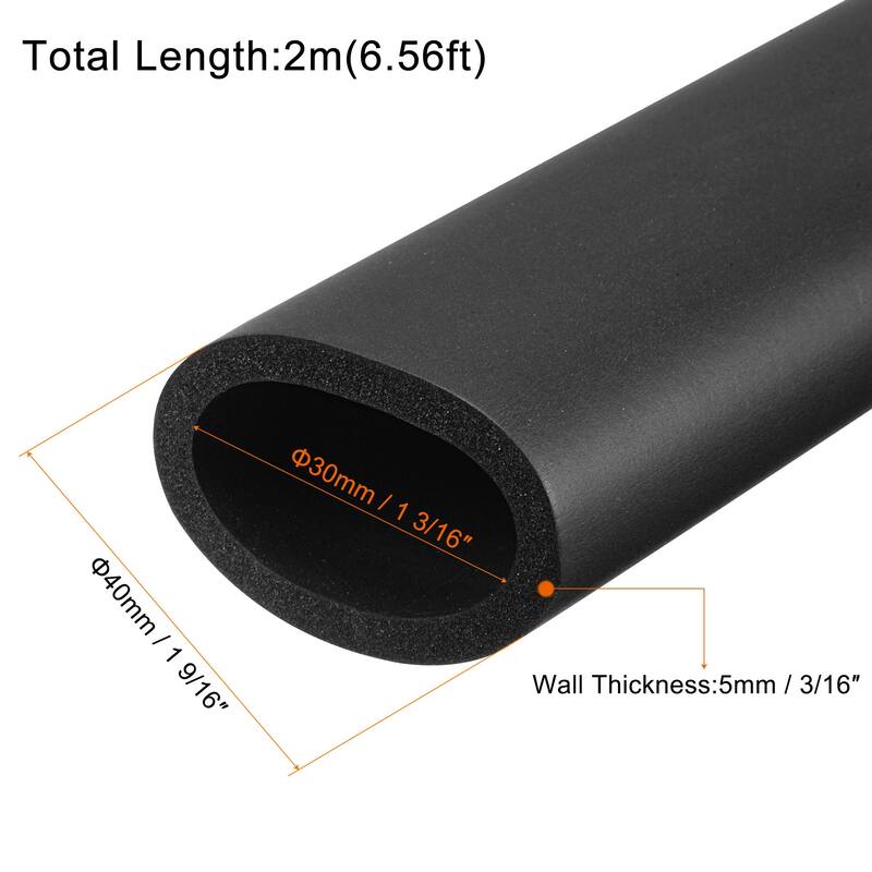 Foam Tubing ID OD Tube Covers for Handle Grip Support Pipe Insulation - Black - 30mm x 40mm x 2m