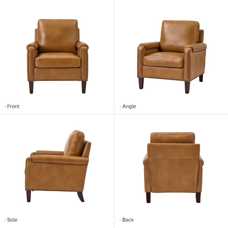 Kunz Transitional Genuine Leather Armchair with Removable Cushion and Nailhead Trims Set of 2 by HULALA HOME