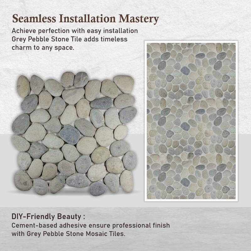 Grey Pebble Mosaic Tumbled Stone Backsplash Tiles for Kitchen Walls, Shower and Bathroom Floors 12" X 12" (5 Sqft per case)