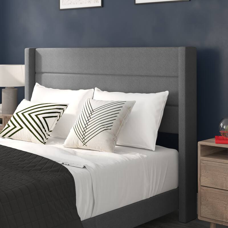 Upholstered Platform Bed with Wingback Headboard
