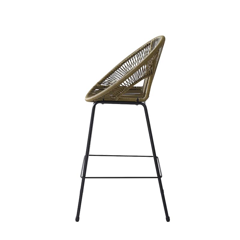 Ferrara Outdoor Patio Green Faux Wicker Barstool, Set of 2
