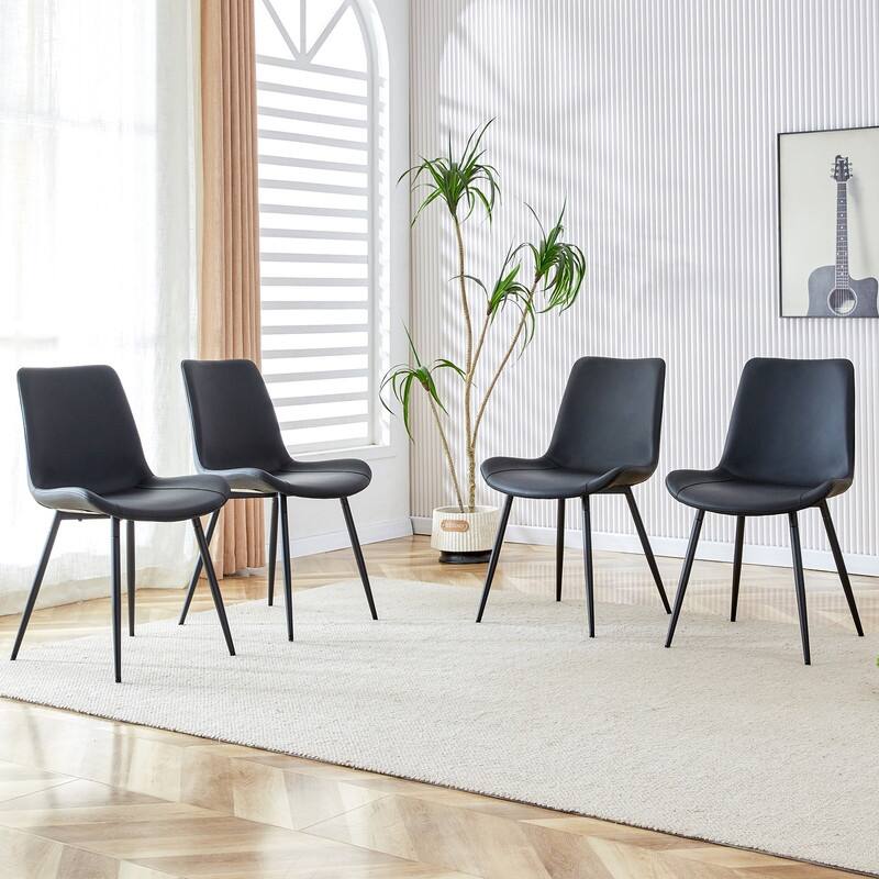 Modern/Contemporary Faux Leather Dining Chairs Set of 4 with Black Metal Legs