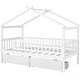 preview thumbnail 13 of 28, Twin House Bed with 2 Storage Drawers,Rails and Roof for Kids