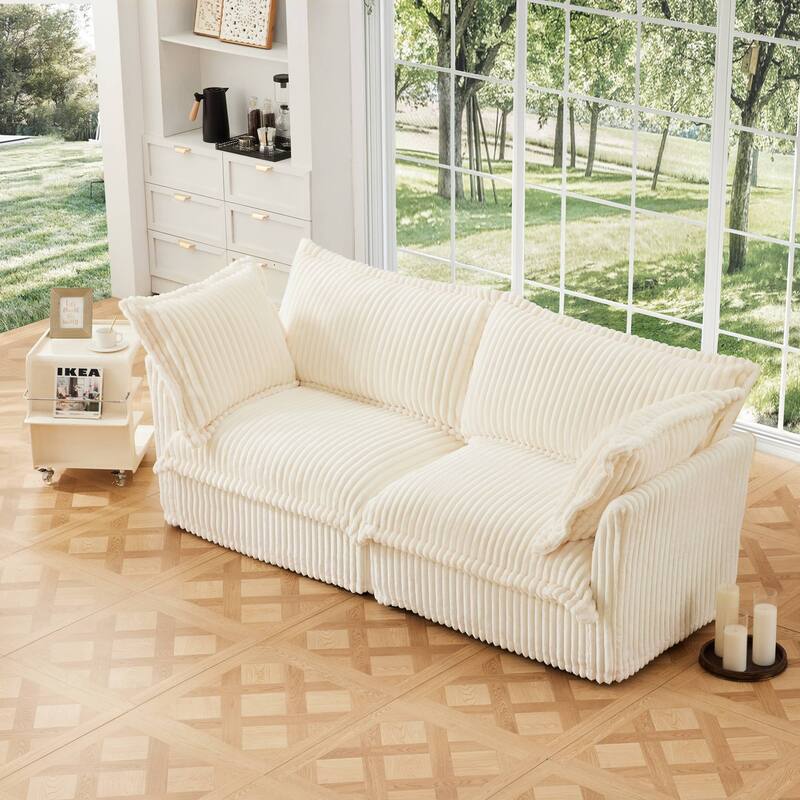 Modern 2 Seater Upholstered Sofa with 2 Pillows