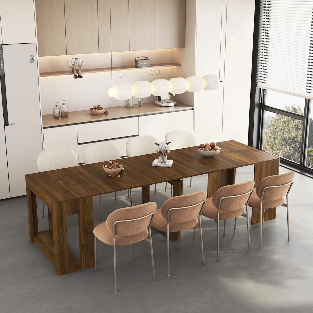 Extendable Foldable Dining Room Table, Wood Multifunctional Rectangle Expandable Console Kitchen Living Meeting Room Furniture
