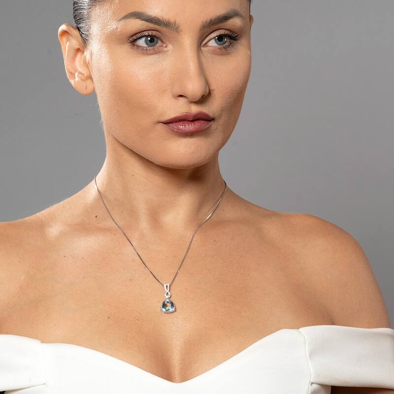 14k White Gold Aquamarine and Lab Grown Diamond Trillion Pendant, 3.69 cts