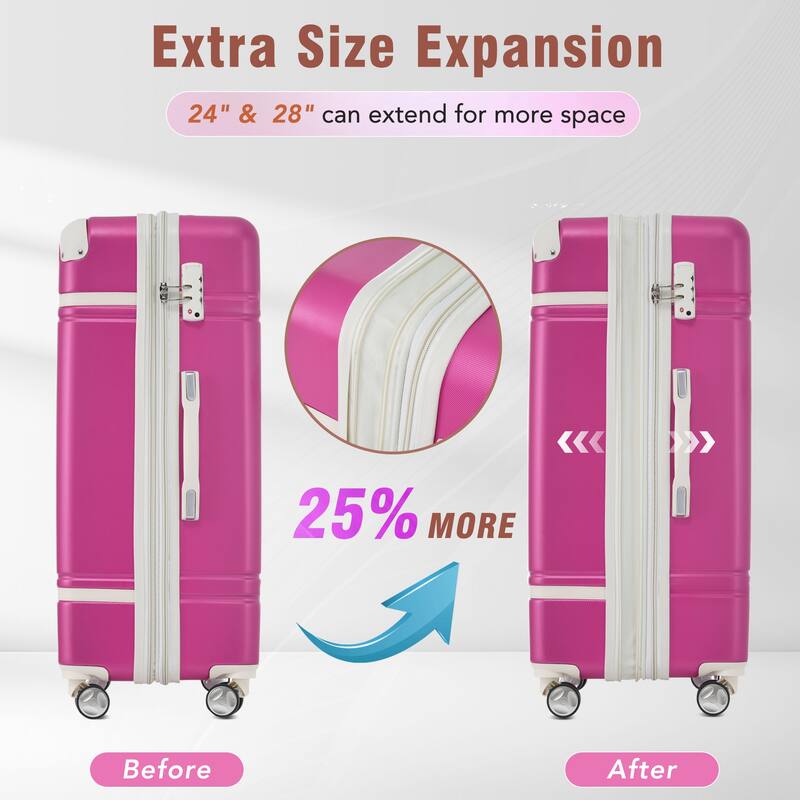 4-Piece, 20, 24, 28-Inch Modern Luggage Sets, Hard-Shell Luggage with Makeup Bag and TSA Lock, for Boarding Travel