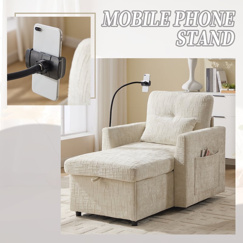Multifunctional Lazy Person Sofa Recliner,Storage Backrest With Cell Phone Bracket Chenille Single Leisure Chair