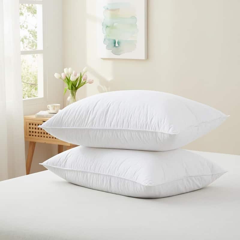 2 Pack 300TC White Down Medium Support Bed Pillows for Side & Back Sleepers with 100% Cotton Fabric - Medium - Queen