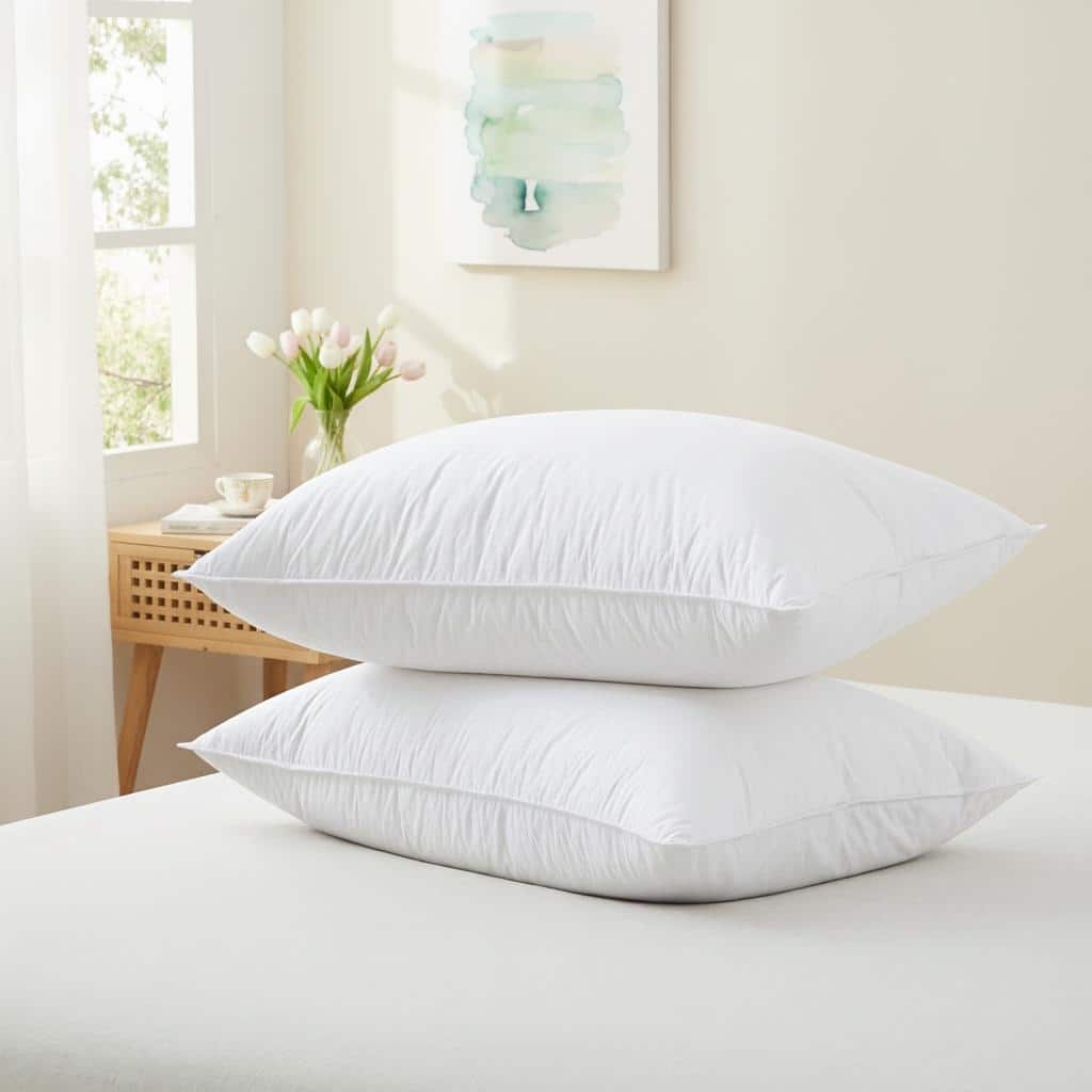 2 Pack 300TC White Down Medium Support Bed Pillows for Side & Back Sleepers with 100% Cotton Fabric