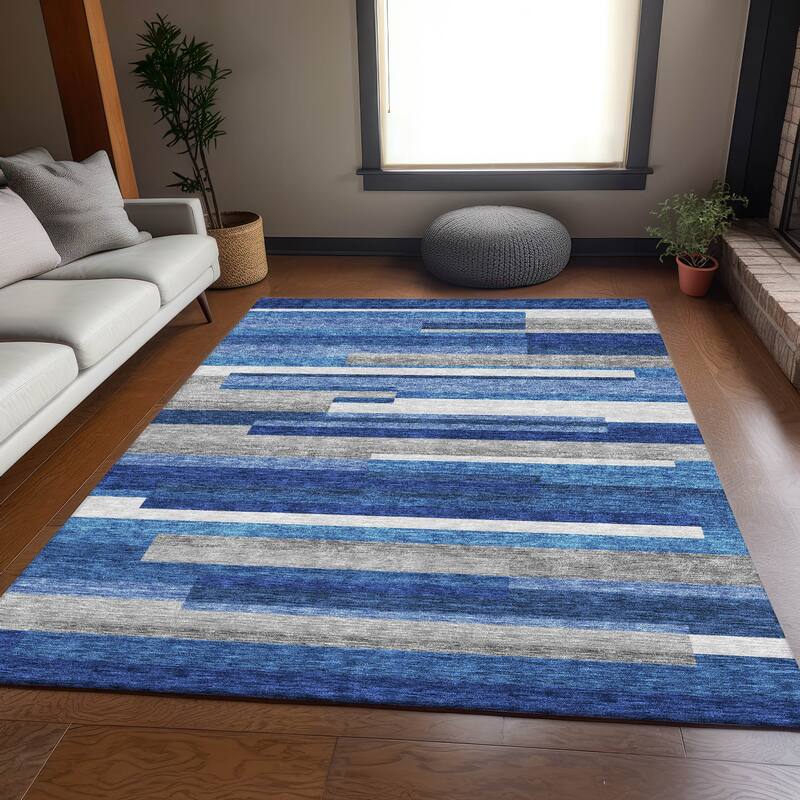 Machine Washable Indoor/ Outdoor Chantille Contempory Stripe Rug