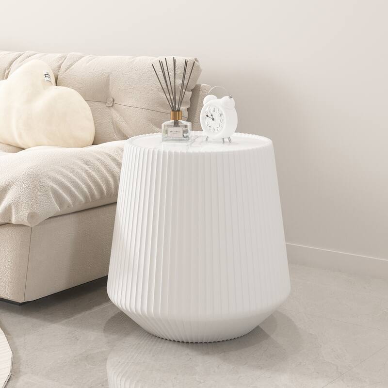 Cup Shape Light Sintered Stone Leather Coffee Table - Unique Grey Pattern - Cream White,Grey