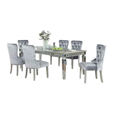 Ada 7pc Dining Table and Chair Set, 72-90 Inch Extendable Top, Gray
