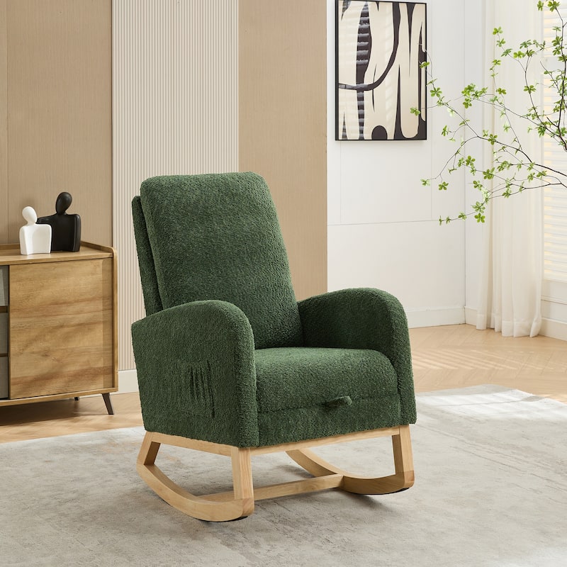 25.4"W Rocking Chair,High Back Glider Chair with Retractable Footrest,Side Pocket,Rocking Accent Armchair with Rubber Wood Legs