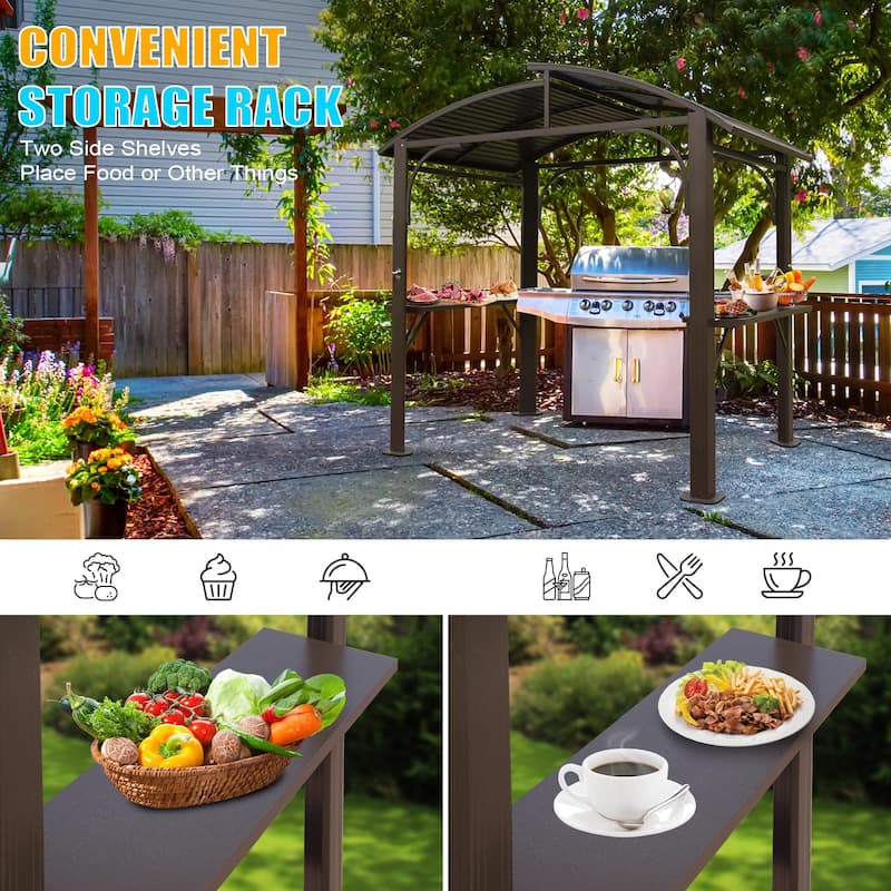 8x5FT Arc Roof, BBQ Gazebo Grill Tent for Patio Garden Backyard