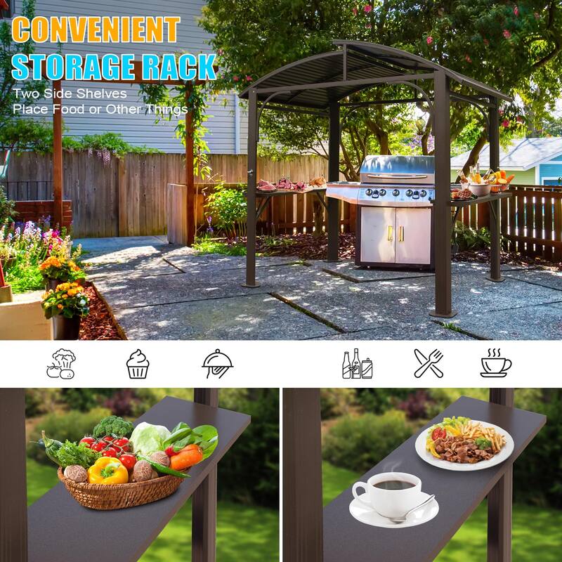 GDFStudio - Terry Outdoor BBQ Grill Gazebo with Hardtop Roof and Shelves, Aluminum Frame Patio Canopy