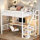 preview thumbnail 1 of 26, Full Size Metal Loft Bed with Desk, Staircase and Small Wardrobe, White White
