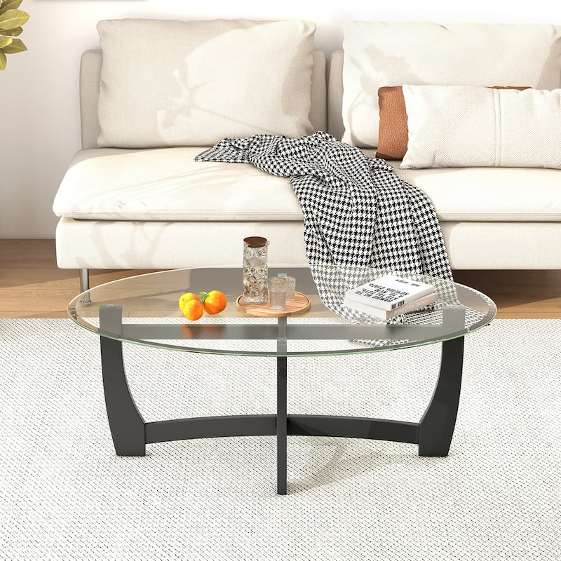 Gymax Coffee Table Modern Accent Tea Table w/ Rubber Wood Bentwood